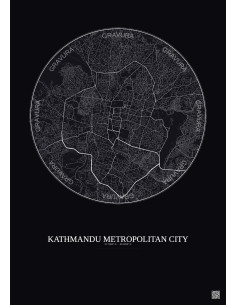 Affiche Kathmandu Metropolitan City – Poster carte de ville 6km | Gravura – Fond foncé