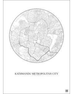 Affiche Kathmandu Metropolitan City – Poster carte de ville 6km | Gravura – Fond clair