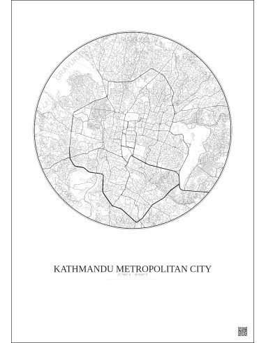 Affiche Kathmandu Metropolitan City – Poster carte de ville 6km | Gravura – Fond clair