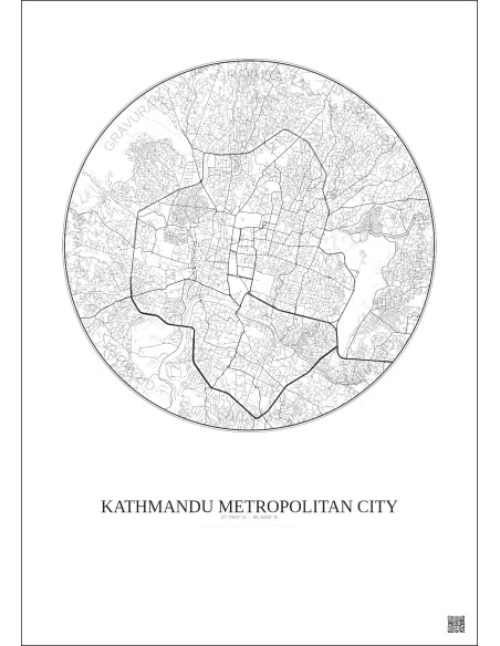 Affiche Kathmandu Metropolitan City – Poster carte de ville 6km | Gravura – Fond clair