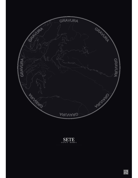 Affiche Sete – Poster carte de ville 5km | Gravura – Fond foncé