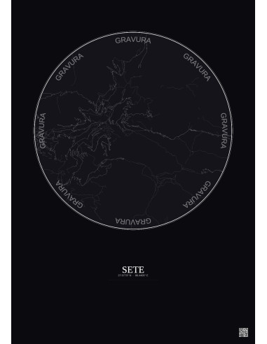 Affiche Sete – Poster carte de ville 10km | Gravura – Fond foncé