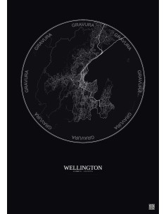 Affiche Wellington – Poster carte de ville 10km | Gravura – Fond foncé