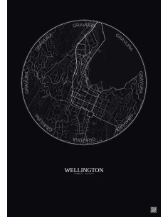 Affiche Wellington – Poster carte de ville 2.5km | Gravura – Fond foncé