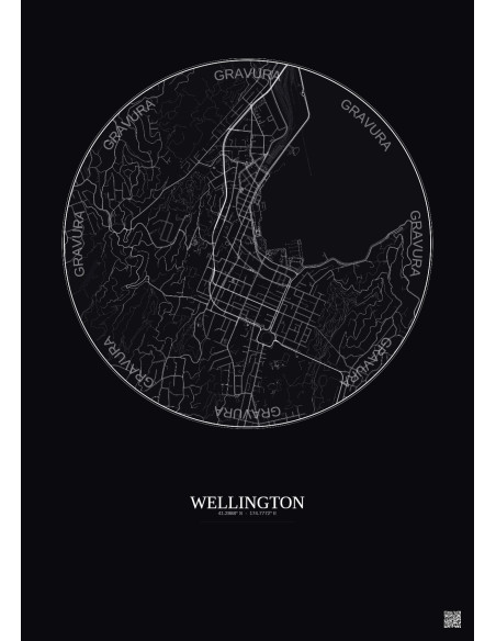 Affiche Wellington – Poster carte de ville 2.5km | Gravura – Fond foncé