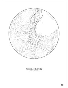 Affiche Wellington – Poster carte de ville 2.5km | Gravura – Fond clair