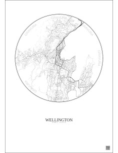 Affiche Wellington – Poster carte de ville 6km | Gravura – Fond clair