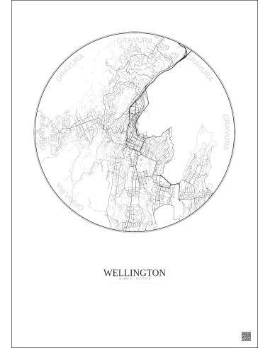Affiche Wellington – Poster carte de ville 6km | Gravura – Fond clair