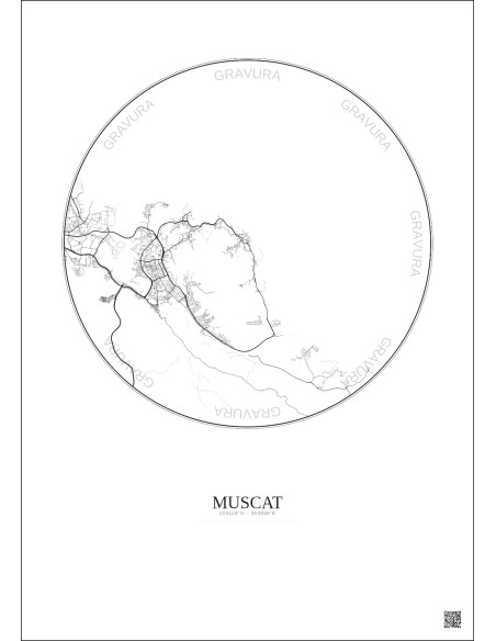 Affiche Muscat – Poster carte de ville 10km | Gravura – Fond clair
