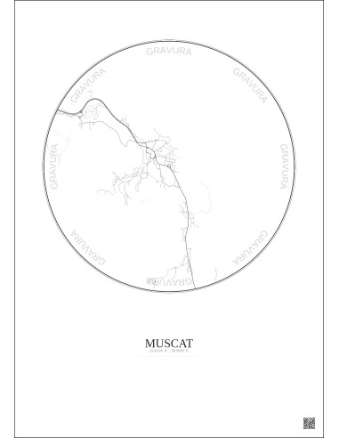 Affiche Muscat – Poster carte de ville 2.5km | Gravura – Fond clair