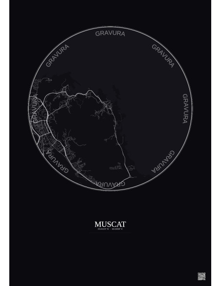 Affiche Muscat – Poster carte de ville 6km | Gravura – Fond foncé
