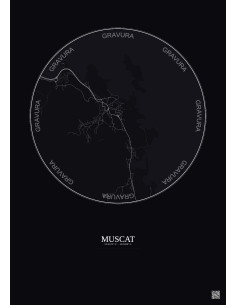 Affiche Muscat – Poster carte de ville 2.5km | Gravura – Fond foncé