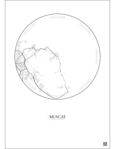 Affiche Muscat – Poster carte de ville 6km | Gravura – Fond clair