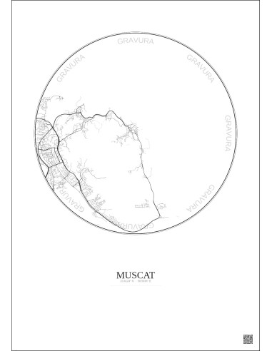 Affiche Muscat – Poster carte de ville 6km | Gravura – Fond clair