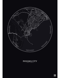 Affiche Panama City – Poster carte de ville 10km | Gravura – Fond foncé