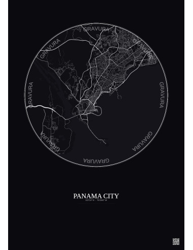 Affiche Panama City – Poster carte de ville 10km | Gravura – Fond foncé