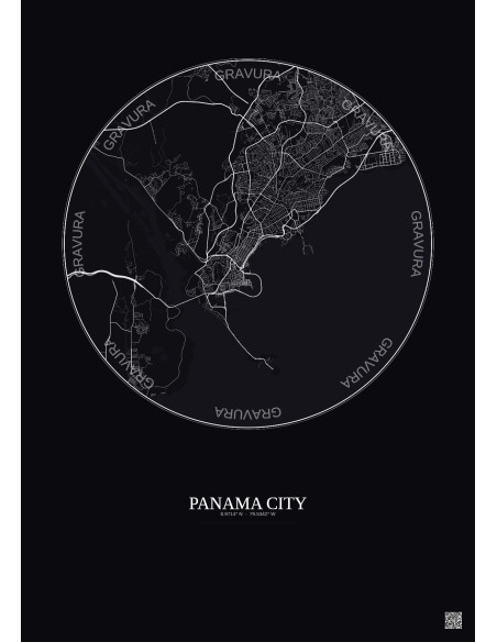 Affiche Panama City – Poster carte de ville 10km | Gravura – Fond foncé