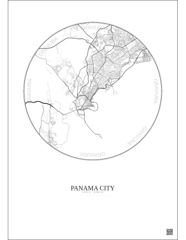 Affiche Panama City – Poster carte de ville 10km | Gravura – Fond clair