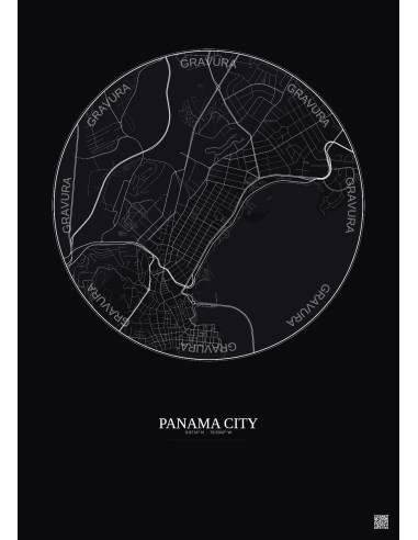 Affiche Panama City – Poster carte de ville 2.5km | Gravura – Fond foncé