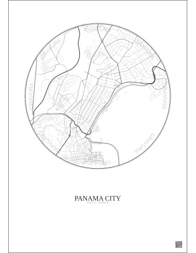 Affiche Panama City – Poster carte de ville 2.5km | Gravura – Fond clair