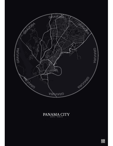 Affiche Panama City – Poster carte de ville 6km | Gravura – Fond foncé