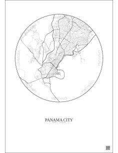 Affiche Panama City – Poster carte de ville 6km | Gravura – Fond clair