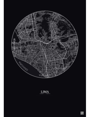 Affiche Lima – Poster carte de ville 10km | Gravura – Fond foncé