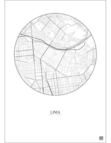 Affiche Lima – Poster carte de ville 2.5km | Gravura – Fond clair