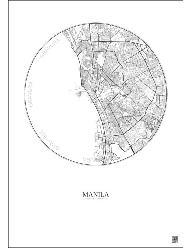 Affiche Manila – Poster carte de ville 10km | Gravura – Fond clair