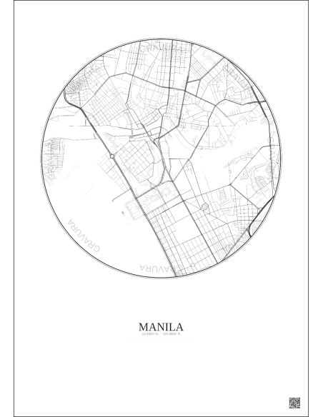 Affiche Manila – Poster carte de ville 2.5km | Gravura – Fond clair