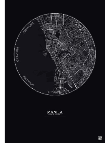 Affiche Manila – Poster carte de ville 10km | Gravura – Fond foncé