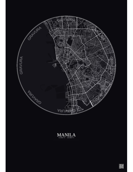 Affiche Manila – Poster carte de ville 10km | Gravura – Fond foncé