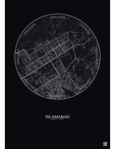 Affiche Islamabad – Poster carte de ville 10km | Gravura – Fond foncé