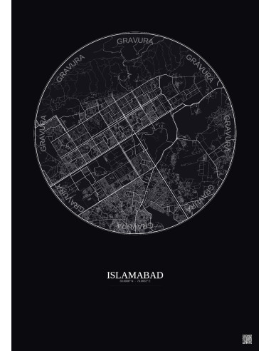 Affiche Islamabad – Poster carte de ville 10km | Gravura – Fond foncé
