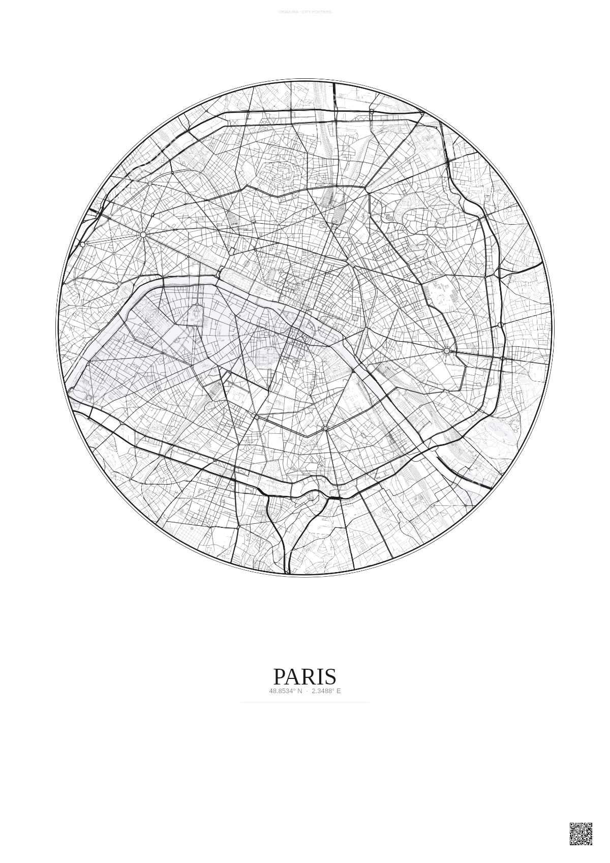 Affiche Paris – Poster carte de ville | Gravura – Fond clair