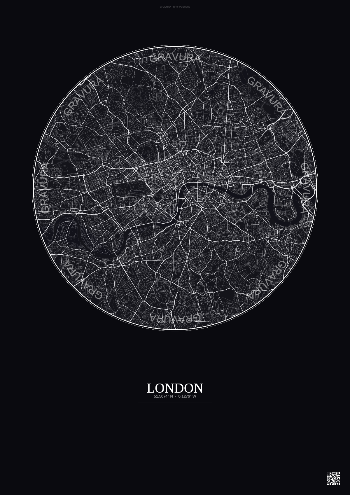 Affiche London – Poster carte de ville | Gravura – Fond foncé