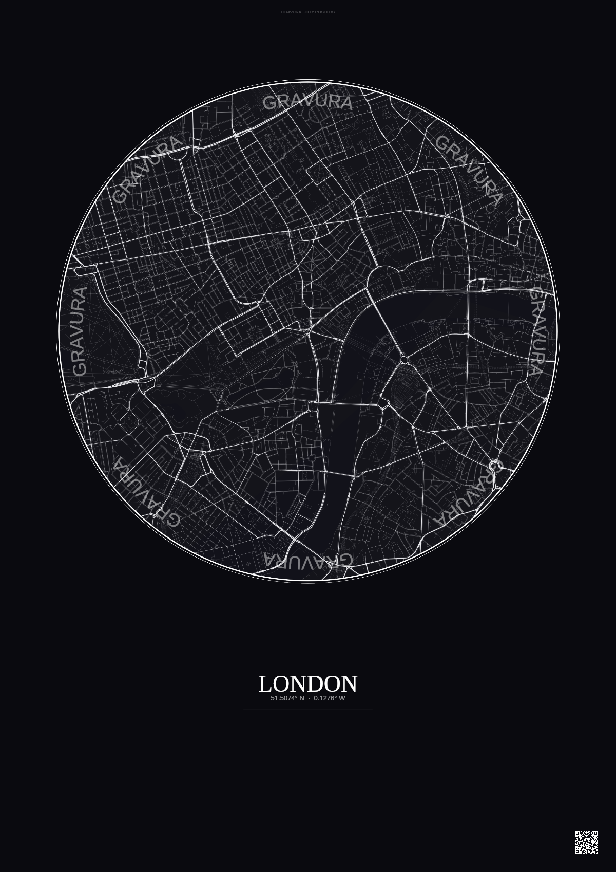 Affiche London – Poster carte de ville | Gravura – Fond foncé