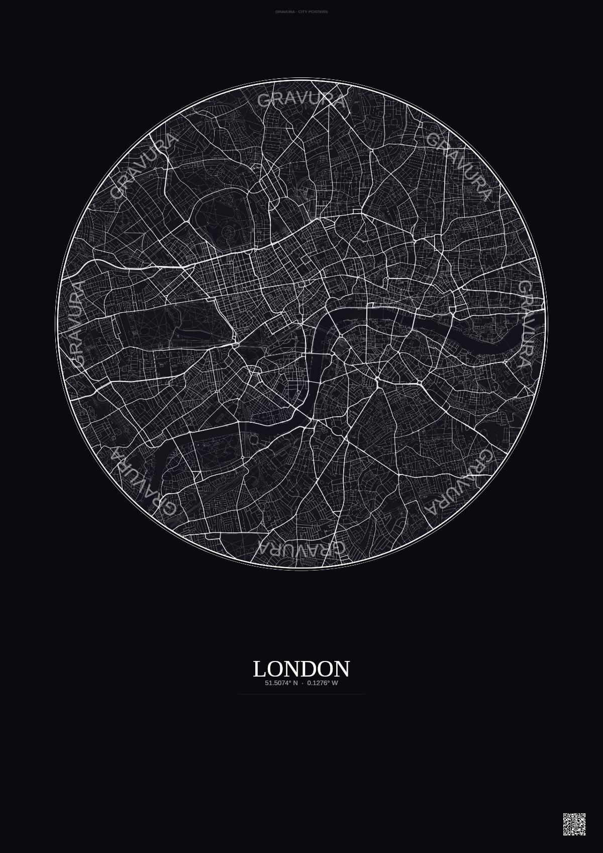 Affiche London – Poster carte de ville | Gravura – Fond foncé