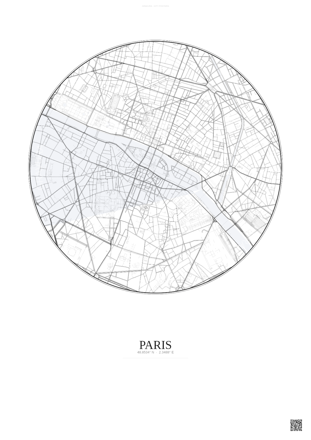 Affiche Paris – Poster carte de ville | Gravura – Fond clair