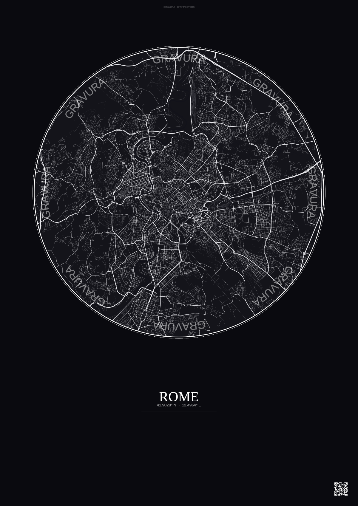 Affiche Rome – Poster carte de ville | Gravura – Fond foncé