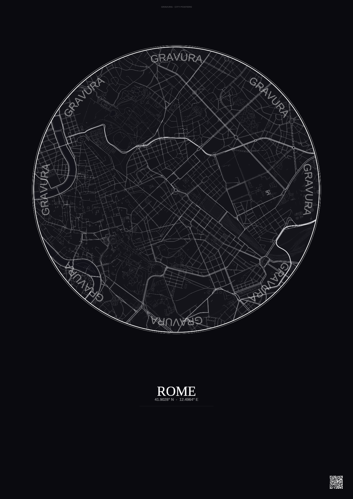 Affiche Rome – Poster carte de ville | Gravura – Fond foncé