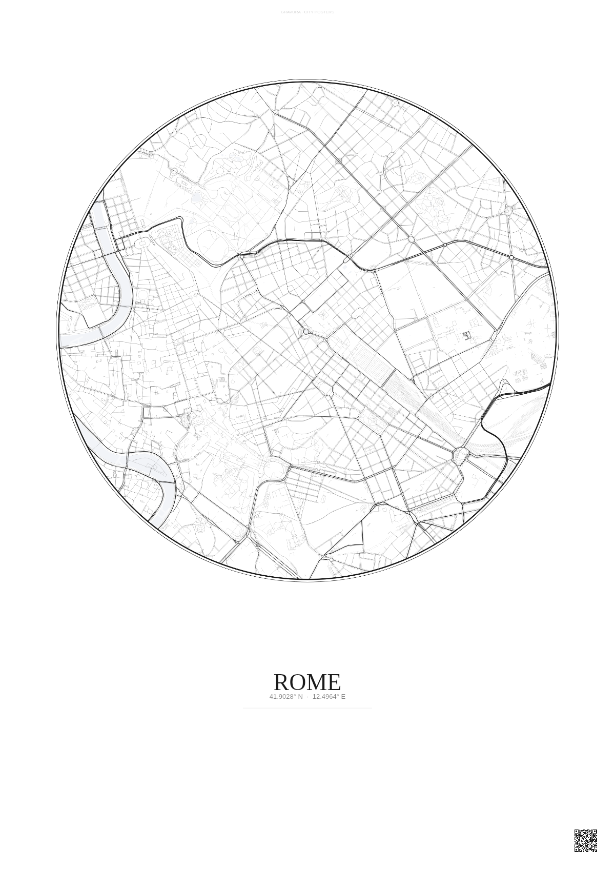 Affiche Rome – Poster carte de ville | Gravura – Fond clair