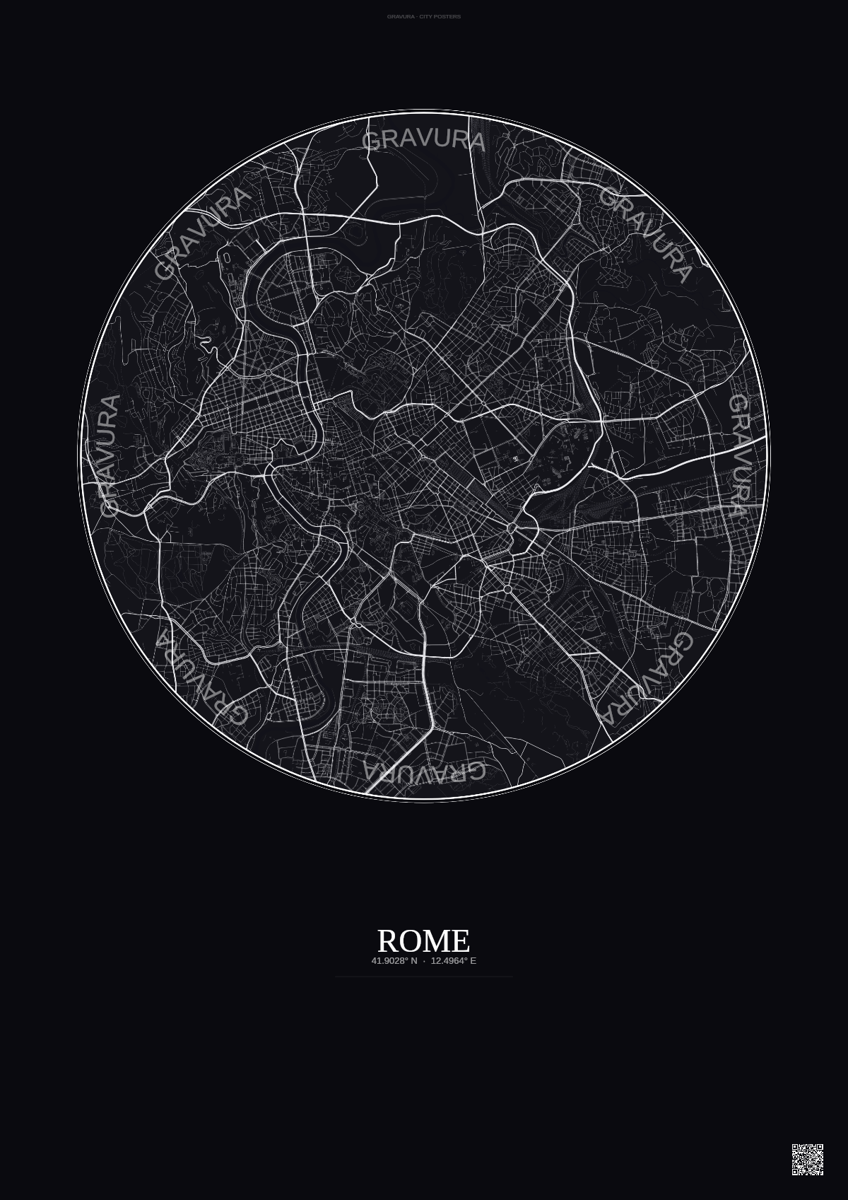 Affiche Rome – Poster carte de ville | Gravura – Fond foncé