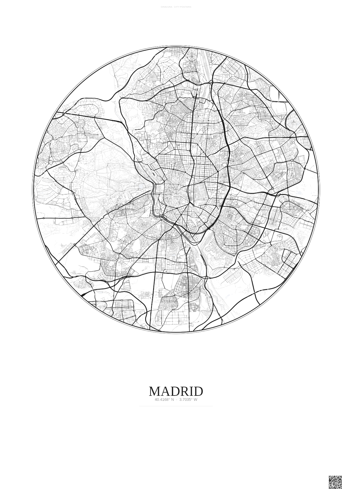 Affiche Madrid – Poster carte de ville | Gravura – Fond clair