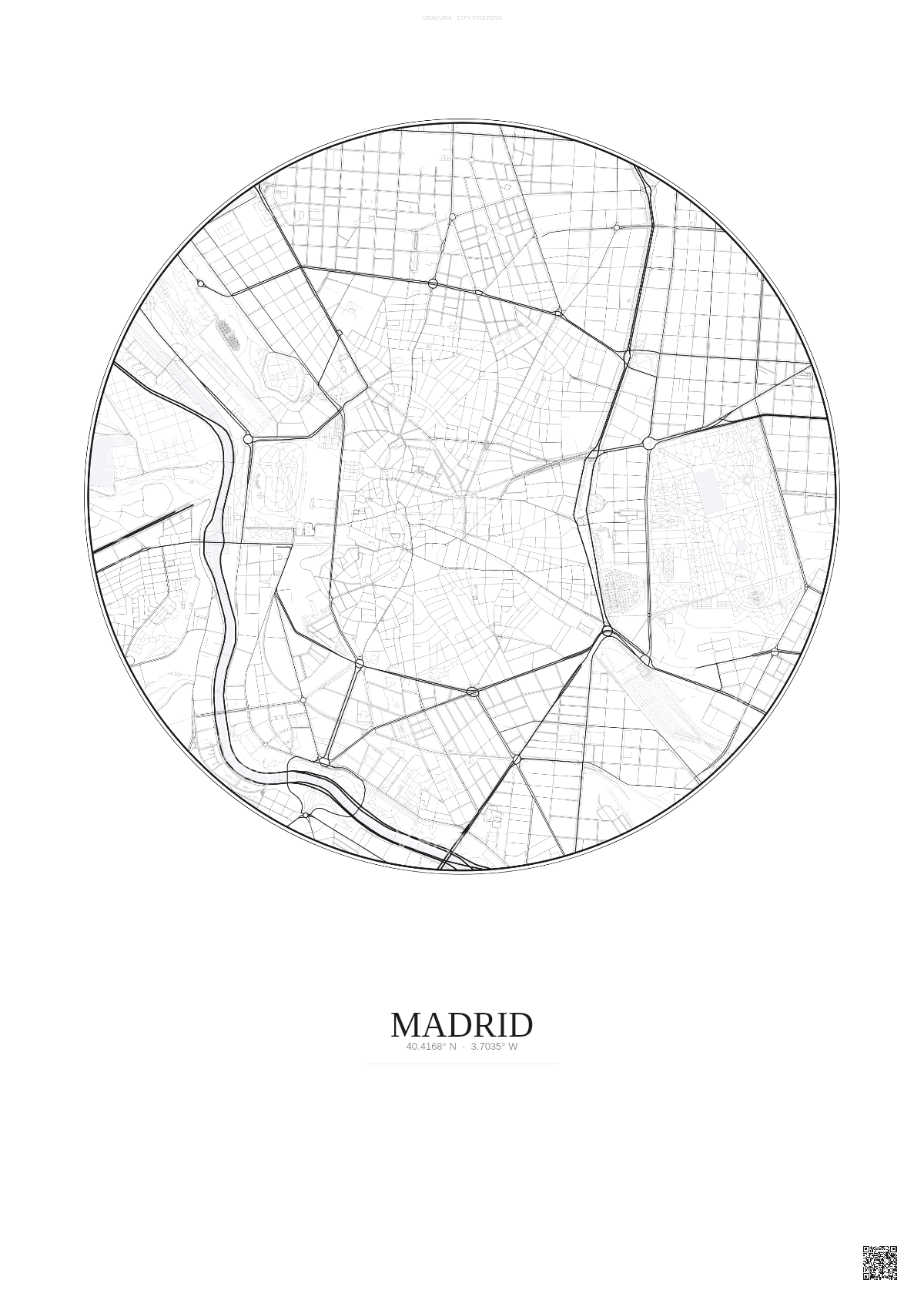 Affiche Madrid – Poster carte de ville | Gravura – Fond clair