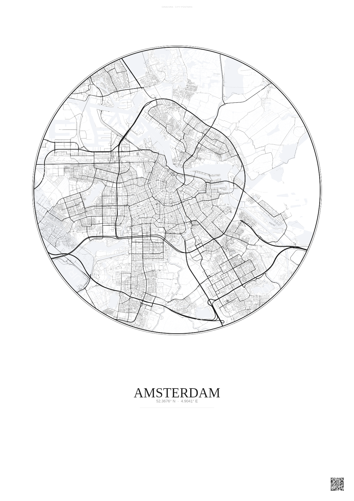 Affiche Amsterdam – Poster carte de ville | Gravura – Fond clair