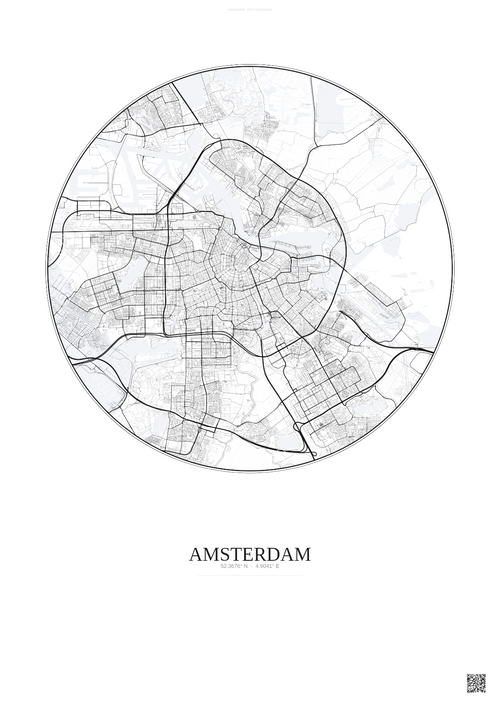 Affiche Amsterdam – Poster carte de ville | Gravura – Fond clair