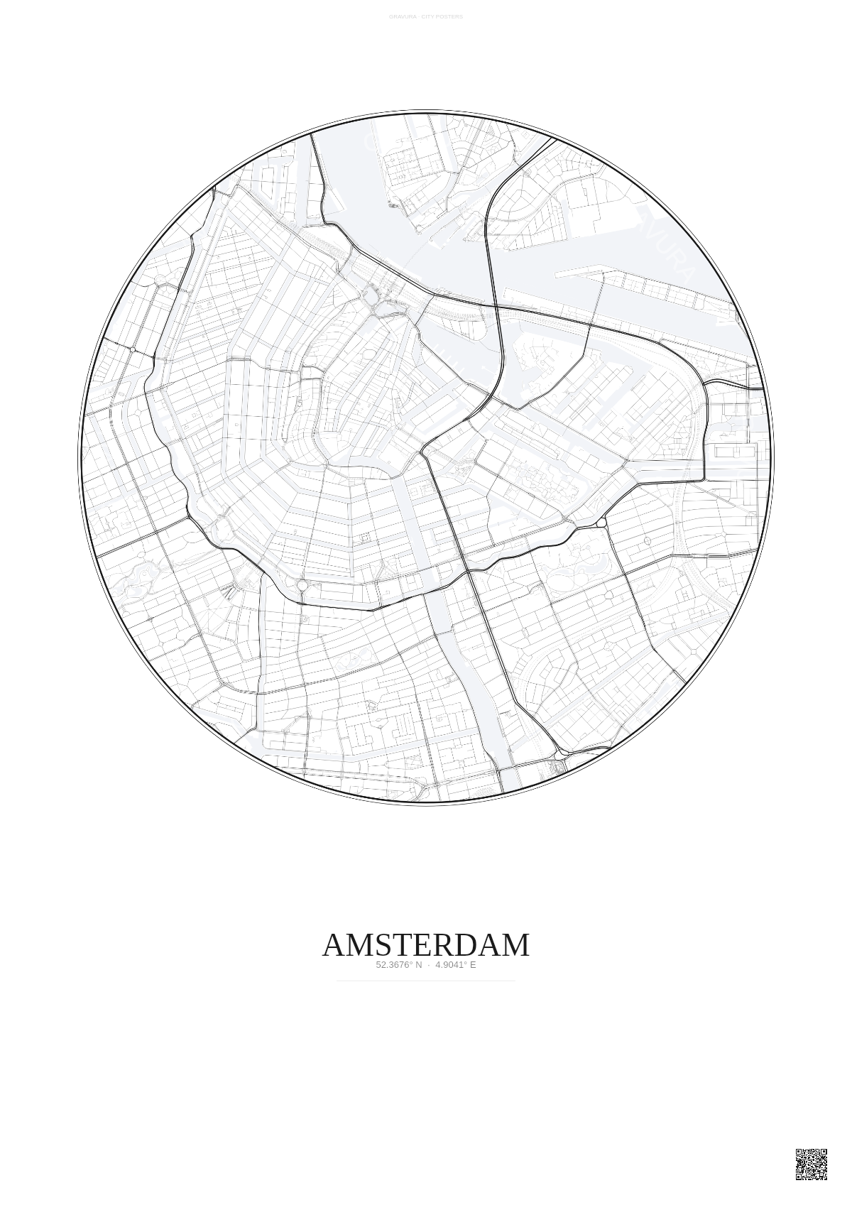 Affiche Amsterdam – Poster carte de ville | Gravura – Fond clair