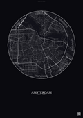 Affiche Amsterdam – Poster carte de ville | Gravura – Fond foncé