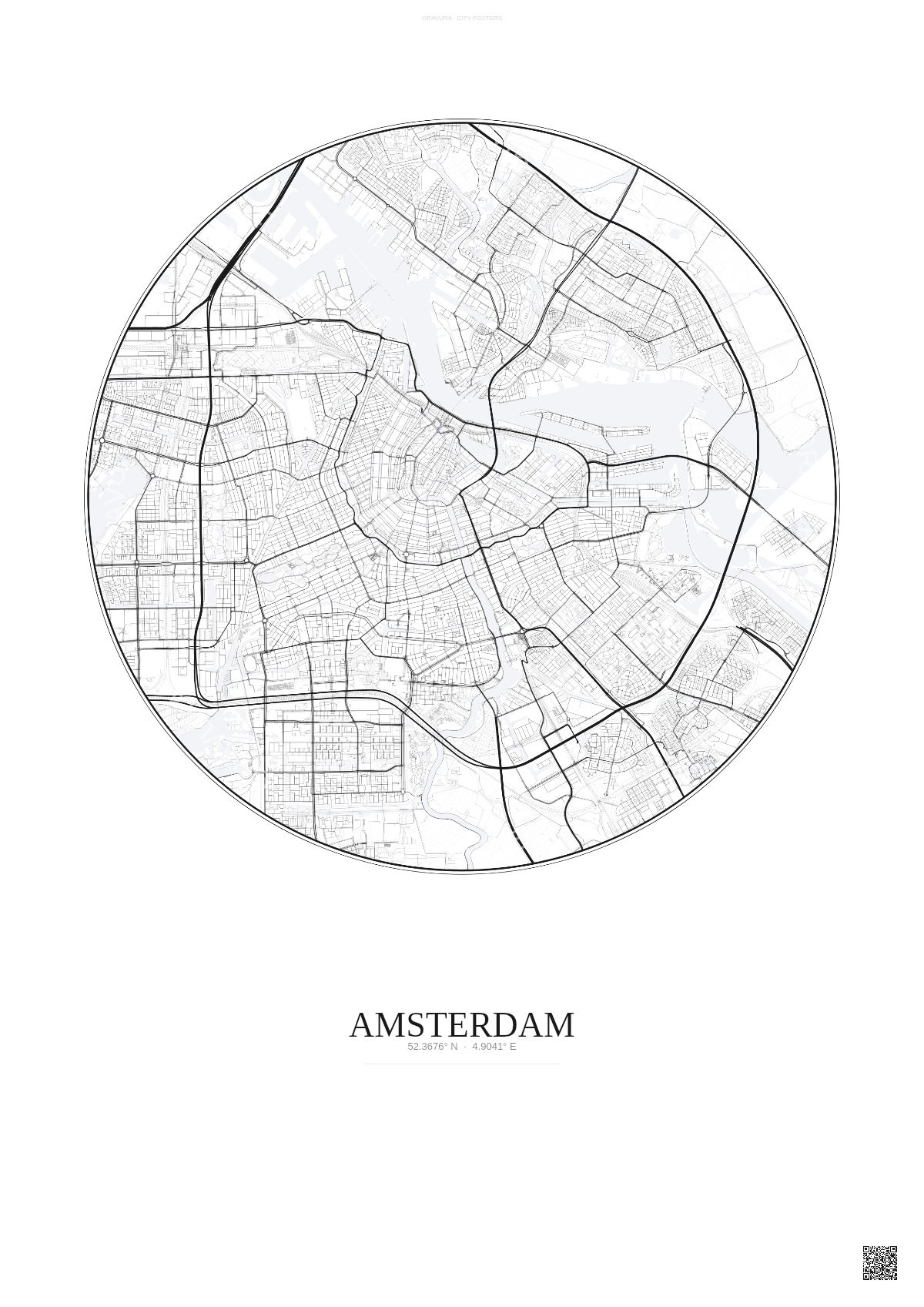 Affiche Amsterdam – Poster carte de ville | Gravura – Fond clair
